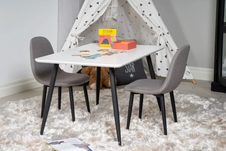 Lastemööbli söögigrupi komplekt Polar – valge MDF laud ja hallid toolid - GR24153