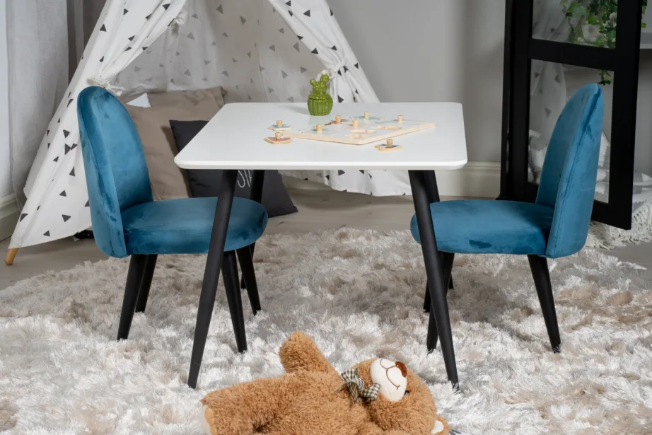 Lastesöögigrupi komplekt Polar (valge laud, sinised sametist toolid), GR24155 – 4