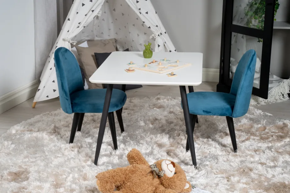 Lastesöögigrupi komplekt Polar (valge laud, sinised sametist toolid), GR24155 – 5