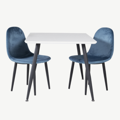 Lastesöögikomplekt Polar: valge MDF laud ja sinised velvetist toolid - GR24152