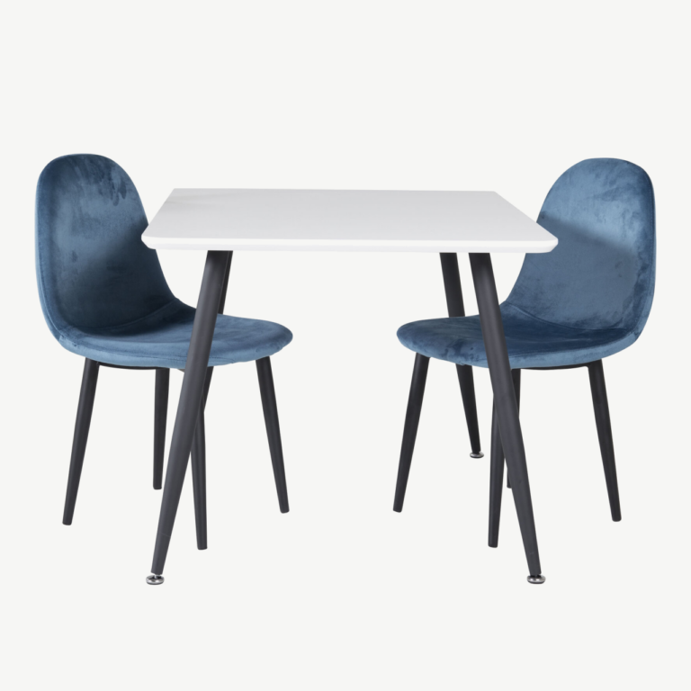 Lastesöögikomplekt Polar: valge MDF laud ja sinised velvetist toolid - GR24152