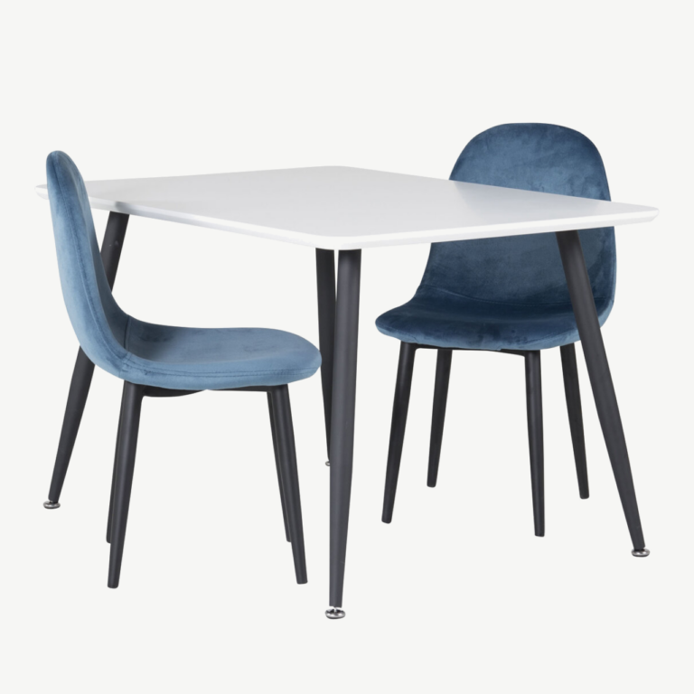 Lastesöögikomplekt Polar: valge MDF laud ja sinised velvetist toolid - GR24152