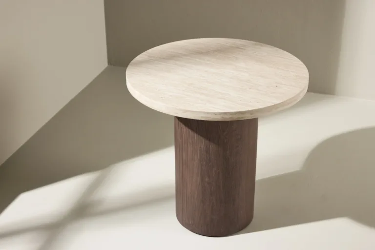 Megg ümmargune diivanilaud (beež lauaplaat, mokka jalg, ø50 cm) - 62063-199