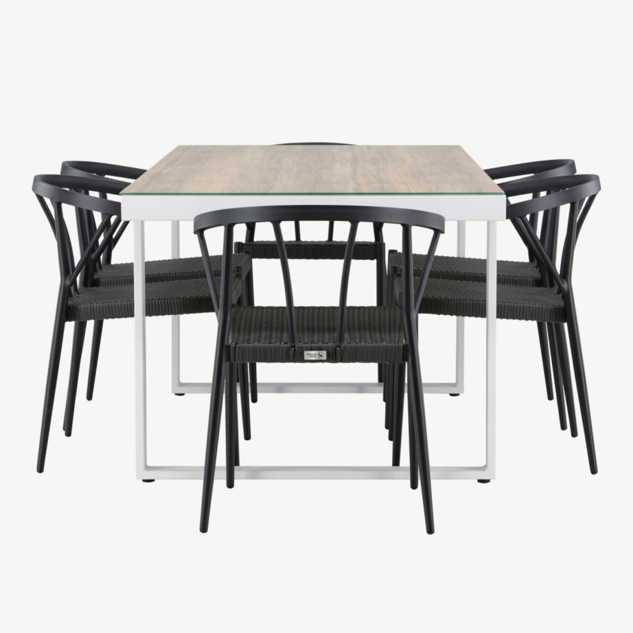 Merlo söögikomplekt välitingimustesse (alumiinium, valge laud, mustad punutud toolid, 6 tk), GR24326 – 2