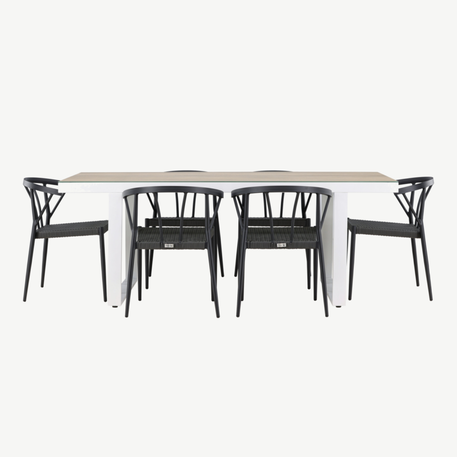 Merlo söögikomplekt välitingimustesse (alumiinium, valge laud, mustad punutud toolid, 6 tk), GR24326 – 4