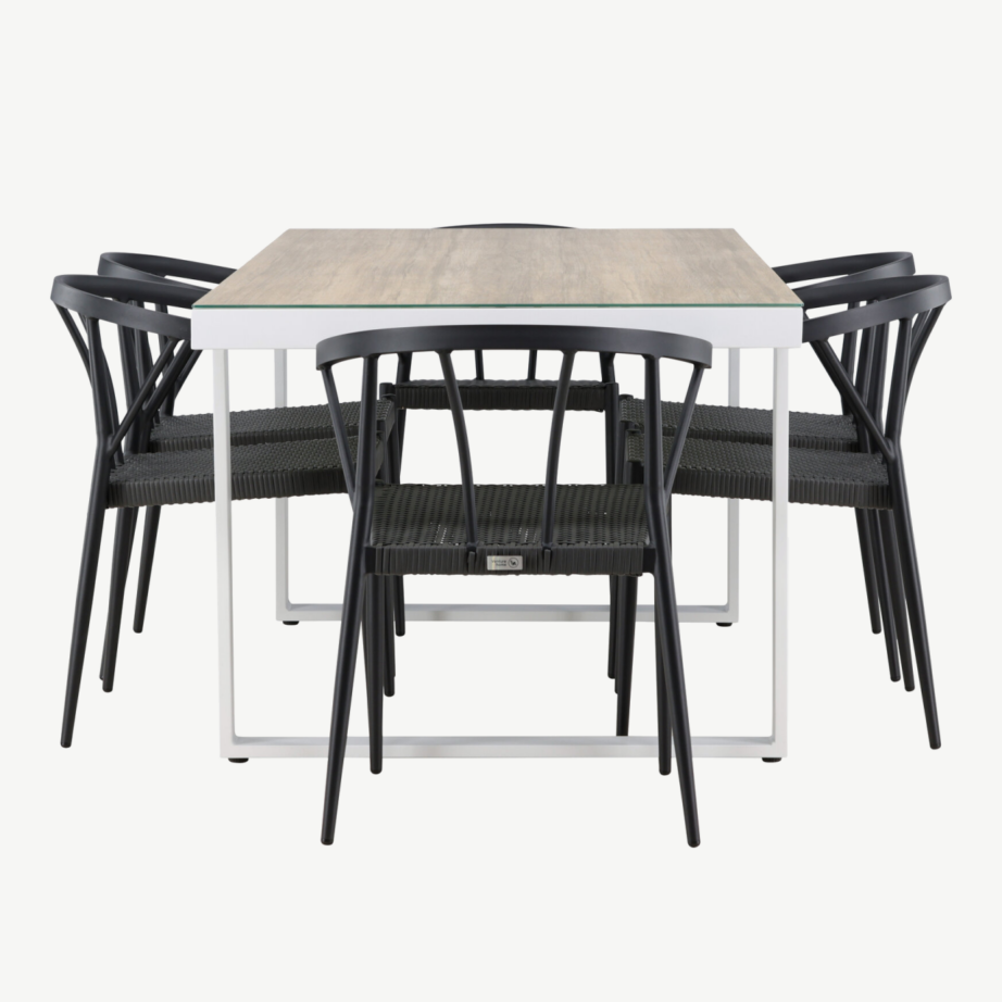 Merlo söögikomplekt välitingimustesse (alumiinium, valge laud, mustad punutud toolid, 6 tk), GR24326 – 7