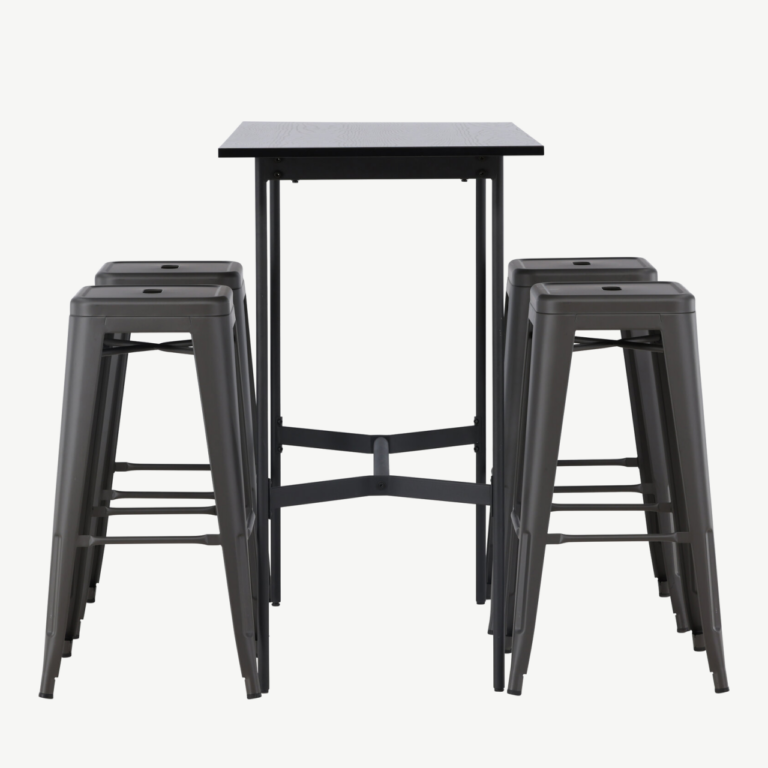 Minimalistlik baarikomplekt Rax lauaga ja Tempe terastoolid (must, tumehall teras, 120x60cm) - GR23700