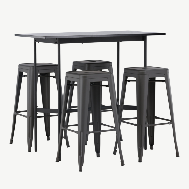 Minimalistlik baarikomplekt Rax lauaga ja Tempe terastoolid (must, tumehall teras, 120x60cm) - GR23700