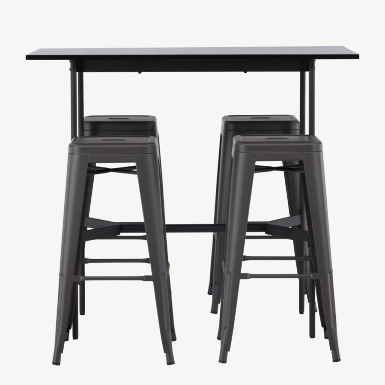 Minimalistlik baarikomplekt Rax lauaga ja Tempe terastoolid (must, tumehall teras, 120x60cm) - GR23700