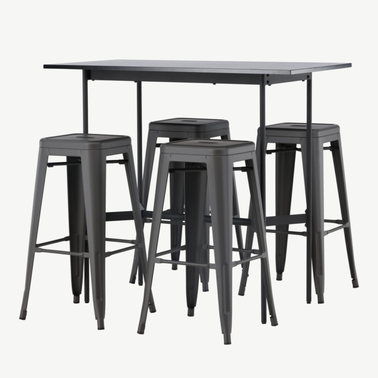 Minimalistlik baarikomplekt Rax lauaga ja Tempe terastoolid (must, tumehall teras, 120x60cm) - GR23700