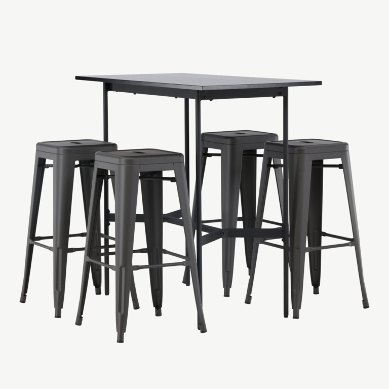 Minimalistlik baarikomplekt Rax lauaga ja Tempe terastoolid (must, tumehall teras, 120x60cm) - GR23700