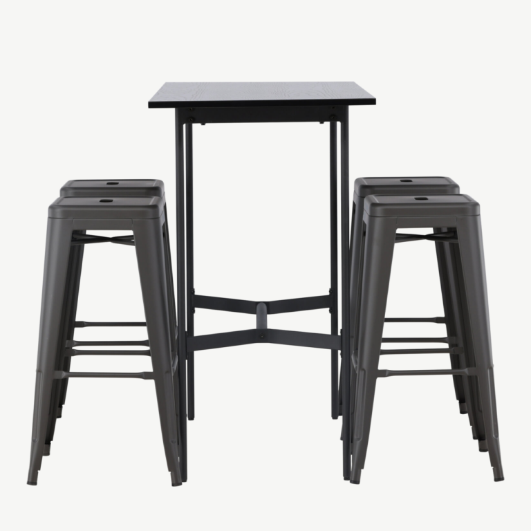 Minimalistlik baarikomplekt Rax lauaga ja Tempe terastoolid (must, tumehall teras, 120x60cm) - GR23700