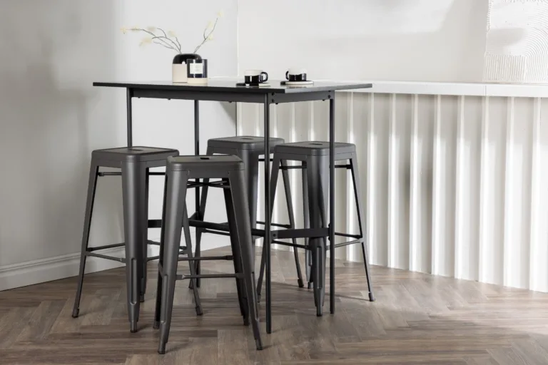 Minimalistlik baarikomplekt Rax lauaga ja Tempe terastoolid (must, tumehall teras, 120x60cm) - GR23700