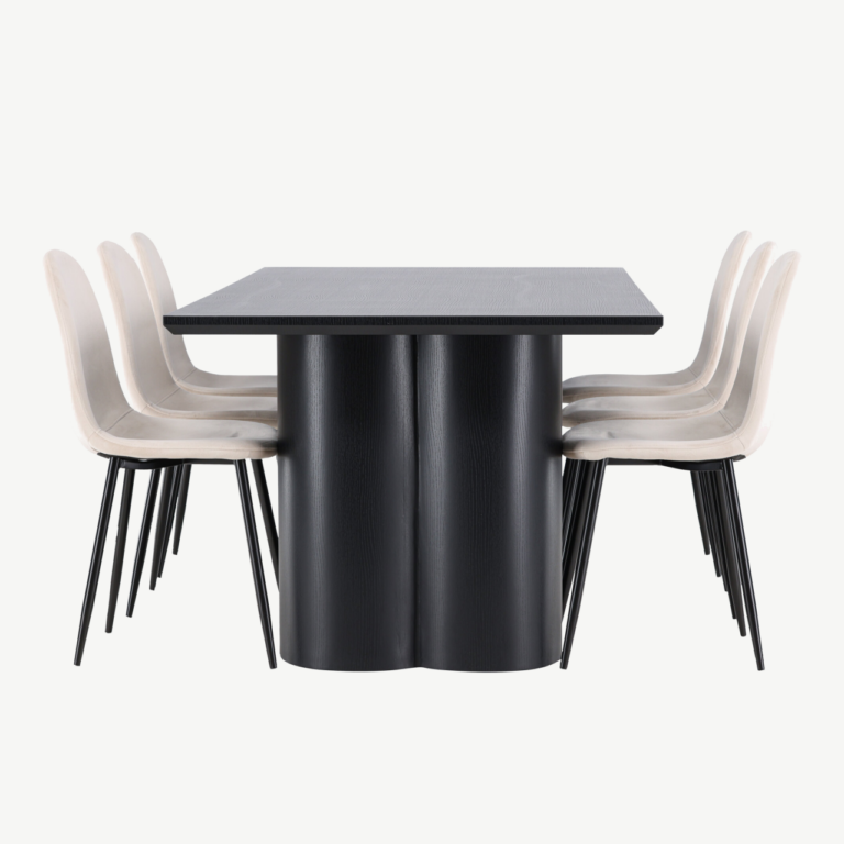 Modernne söögikomplekt Olivia laud ja Polar toolid (must MDF, beež samet, 6 inimesele) - GR24595