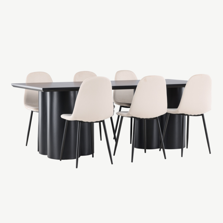 Modernne söögikomplekt Olivia laud ja Polar toolid (must MDF, beež samet, 6 inimesele) - GR24595