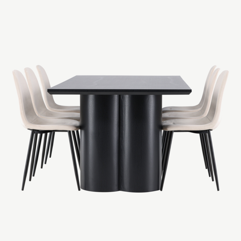 Modernne söögikomplekt Olivia laud ja Polar toolid (must MDF, beež samet, 6 inimesele) - GR24595