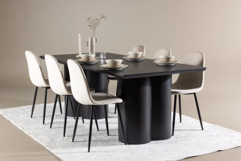 Modernne söögikomplekt Olivia laud ja Polar toolid (must MDF, beež samet, 6 inimesele) - GR24595