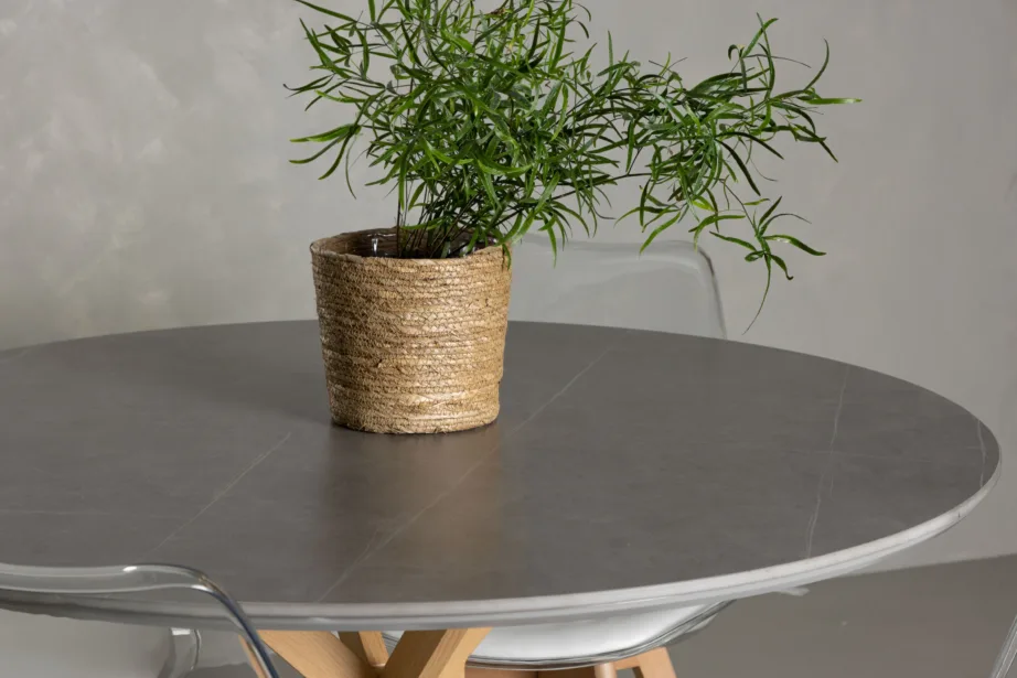 Modernne ümmargune söögilaud Piazza halli spraystone’iga ja läbipaistvad Edvin toolid (4 tk), GR23748 – 6