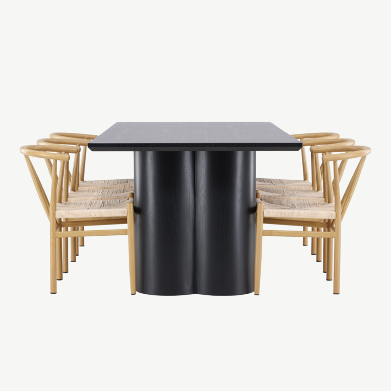 Must MDF söögilaud Olivia ja 6 rotangist tooli Alfons komplekt - GR24584