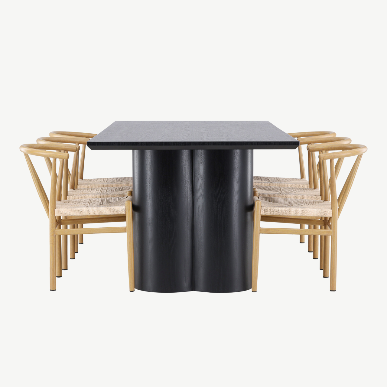Must MDF söögilaud Olivia ja 6 rotangist tooli Alfons komplekt - GR24584