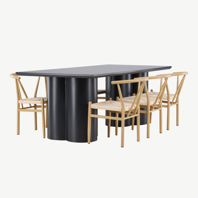 Must MDF söögilaud Olivia ja 6 rotangist tooli Alfons komplekt - GR24584