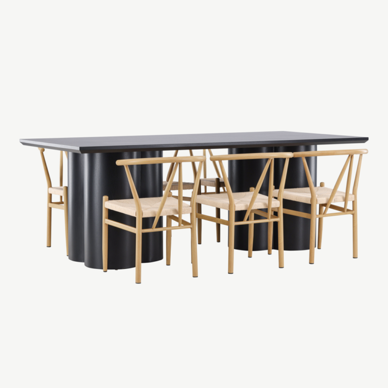 Must MDF söögilaud Olivia ja 6 rotangist tooli Alfons komplekt - GR24584