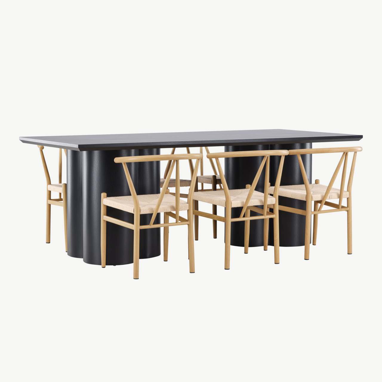 Must MDF söögilaud Olivia ja 6 rotangist tooli Alfons komplekt - GR24584