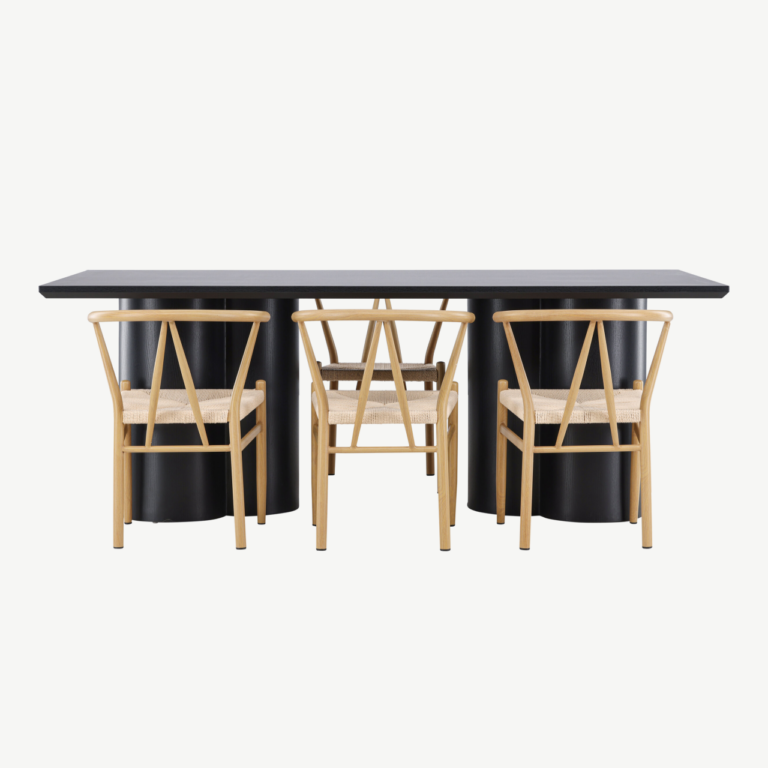 Must MDF söögilaud Olivia ja 6 rotangist tooli Alfons komplekt - GR24584