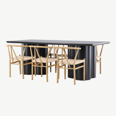 Must MDF söögilaud Olivia ja 6 rotangist tooli Alfons komplekt - GR24584