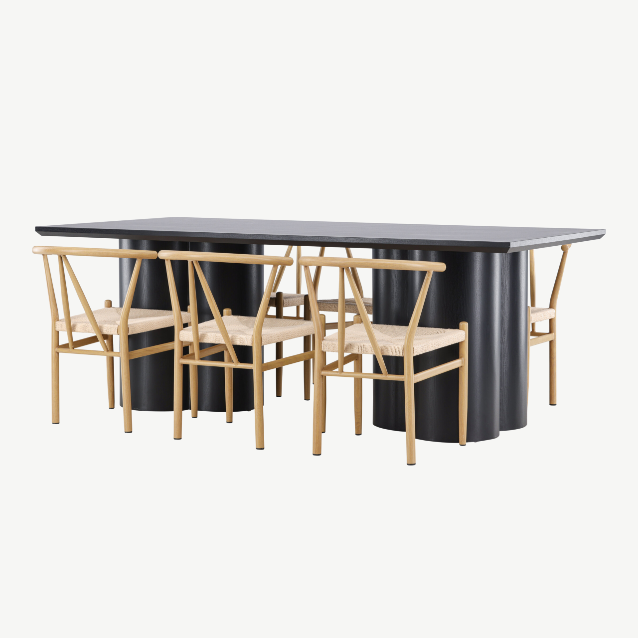 Must MDF söögilaud Olivia ja 6 rotangist tooli Alfons komplekt - GR24584