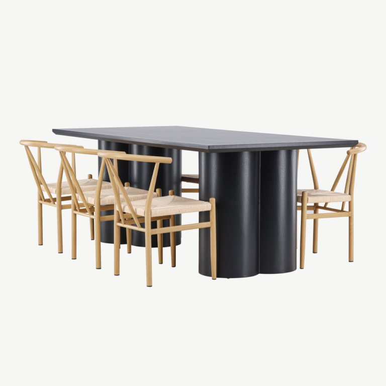 Must MDF söögilaud Olivia ja 6 rotangist tooli Alfons komplekt - GR24584