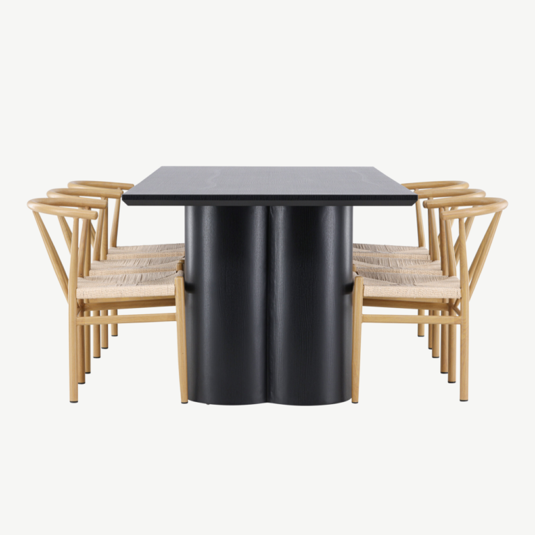 Must MDF söögilaud Olivia ja 6 rotangist tooli Alfons komplekt - GR24584