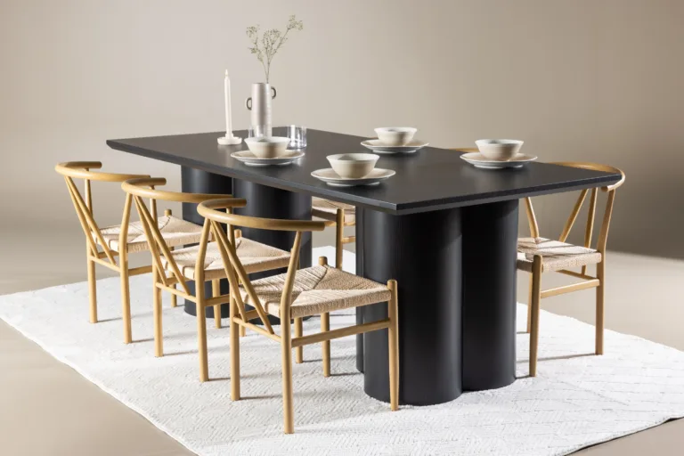 Must MDF söögilaud Olivia ja 6 rotangist tooli Alfons komplekt - GR24584