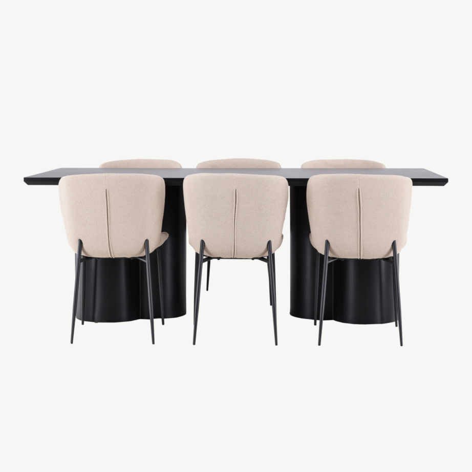 Must MDF söögilaud Olivia ja beežid bukleetoolid Modesto (6 tk), GR24596 - 5