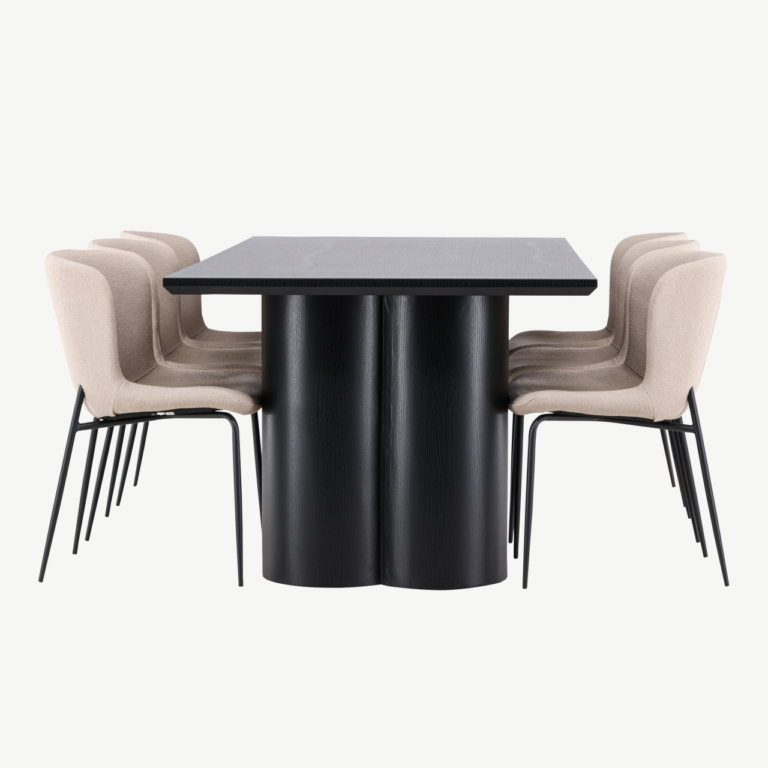 Must MDF söögilaud Olivia ja beežid bukleetoolid Modesto (6 tk) - GR24596
