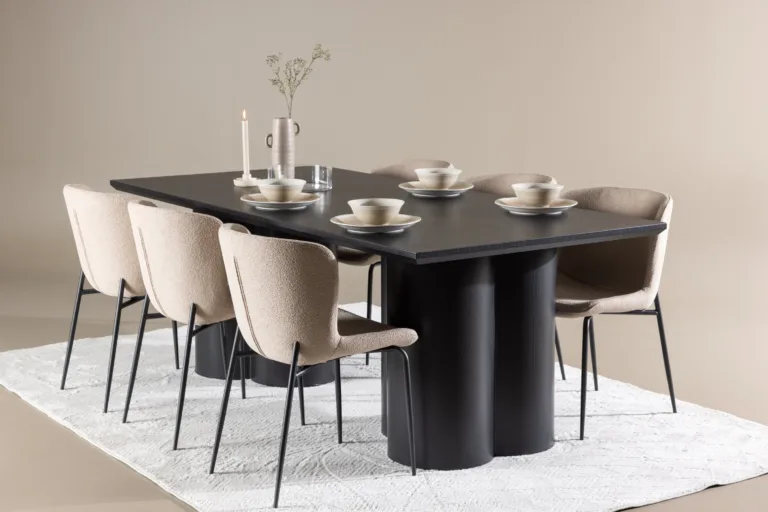 Must MDF söögilaud Olivia ja beežid bukleetoolid Modesto (6 tk) - GR24596