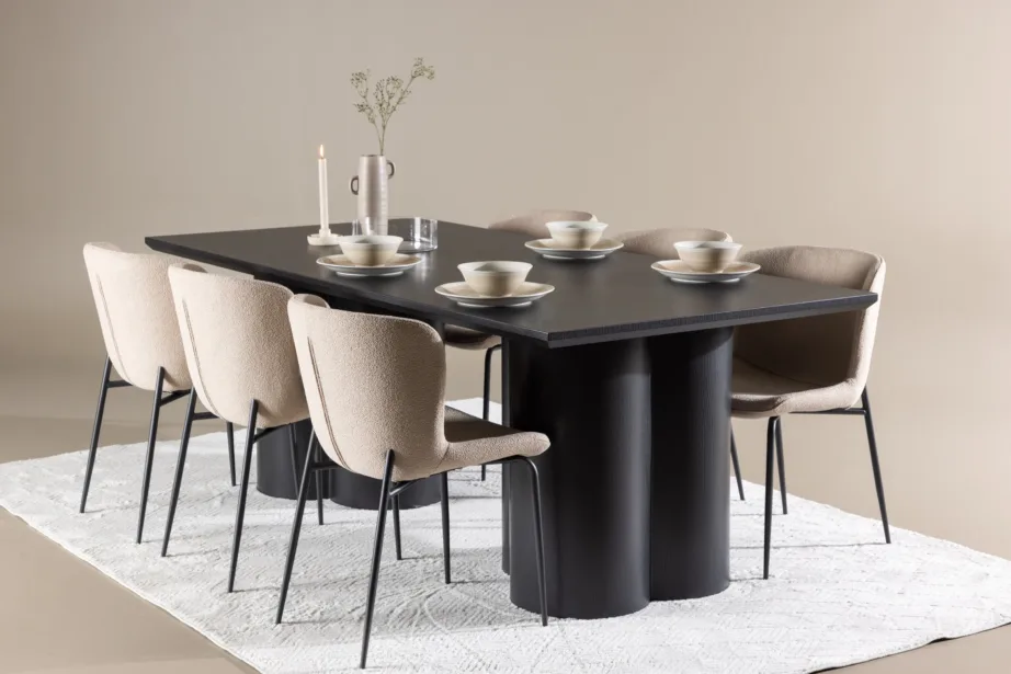 Must MDF söögilaud Olivia ja beežid bukleetoolid Modesto (6 tk), GR24596 - 8