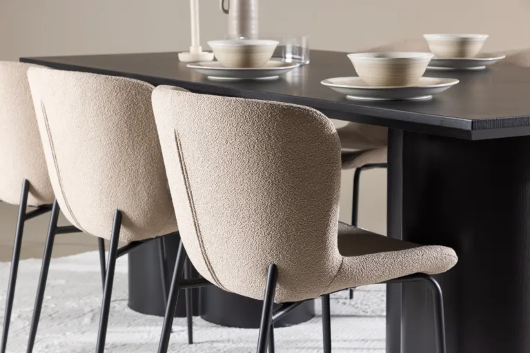 Must MDF söögilaud Olivia ja beežid bukleetoolid Modesto (6 tk) - GR24596