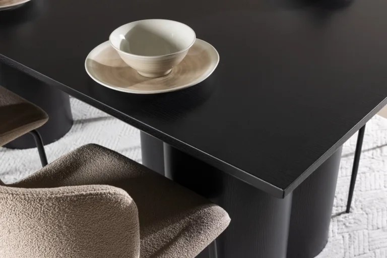 Must MDF söögilaud Olivia ja beežid bukleetoolid Modesto (6 tk) - GR24596