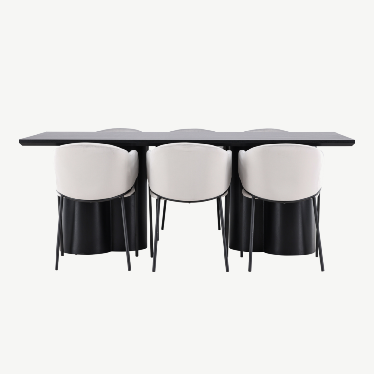 Must MDF söögilaud Olivia ja helehallid samettoolid Evelina (6 tk) - GR24598