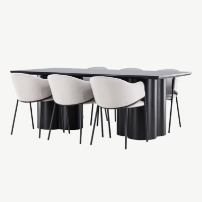 Must MDF söögilaud Olivia ja helehallid samettoolid Evelina (6 tk) - GR24598