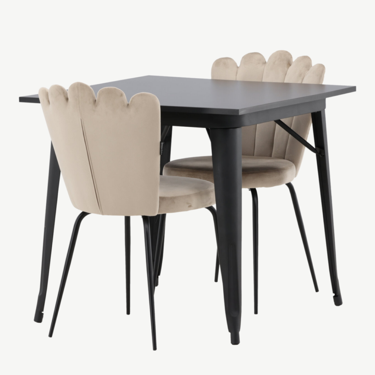 Must MDF söögilaud Tempe ja beež velvetist tool Limhamn, 2 tk - GR23002