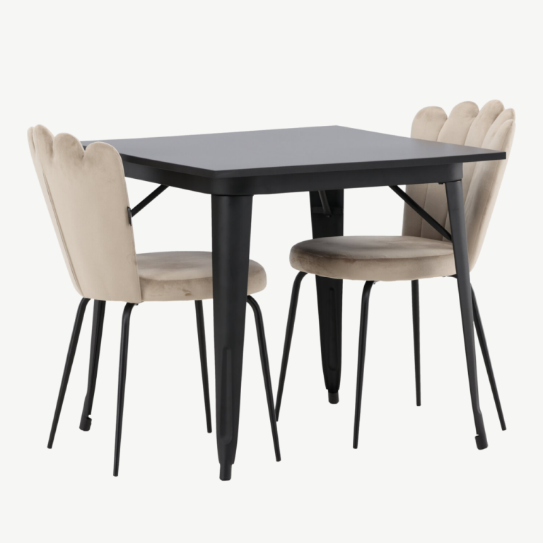 Must MDF söögilaud Tempe ja beež velvetist tool Limhamn, 2 tk - GR23002