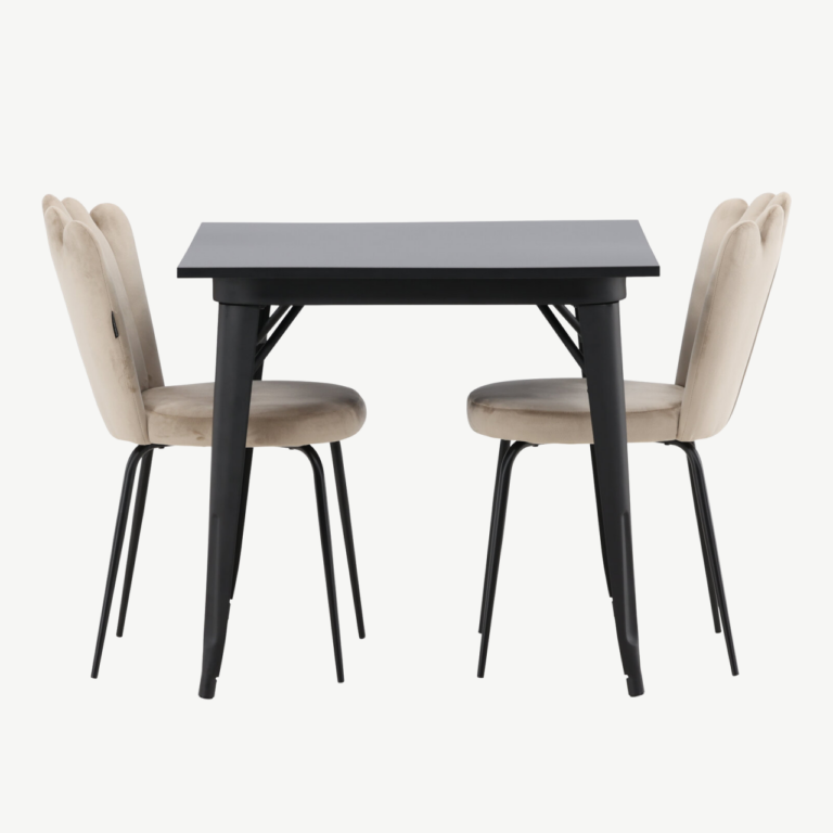 Must MDF söögilaud Tempe ja beež velvetist tool Limhamn, 2 tk - GR23002