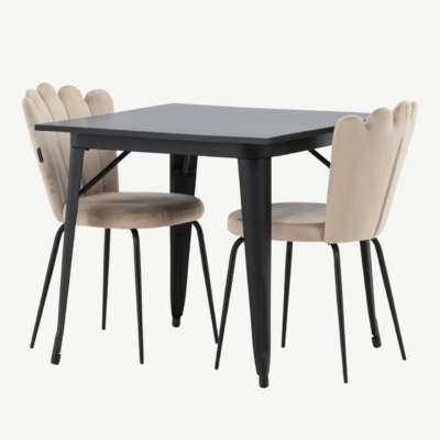 Must MDF söögilaud Tempe ja beež velvetist tool Limhamn, 2 tk - GR23002