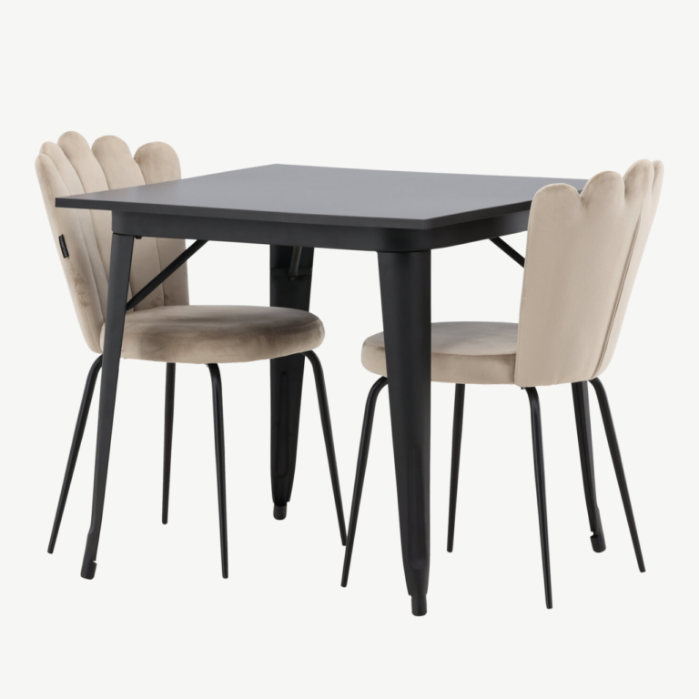 Must MDF söögilaud Tempe ja beež velvetist tool Limhamn, 2 tk - GR23002