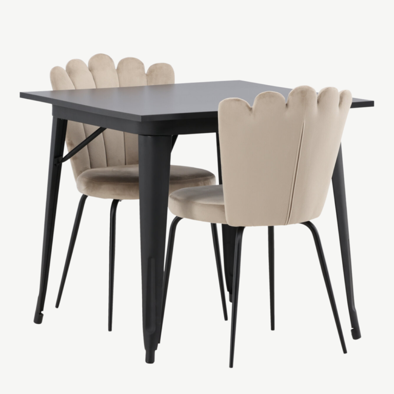 Must MDF söögilaud Tempe ja beež velvetist tool Limhamn, 2 tk - GR23002