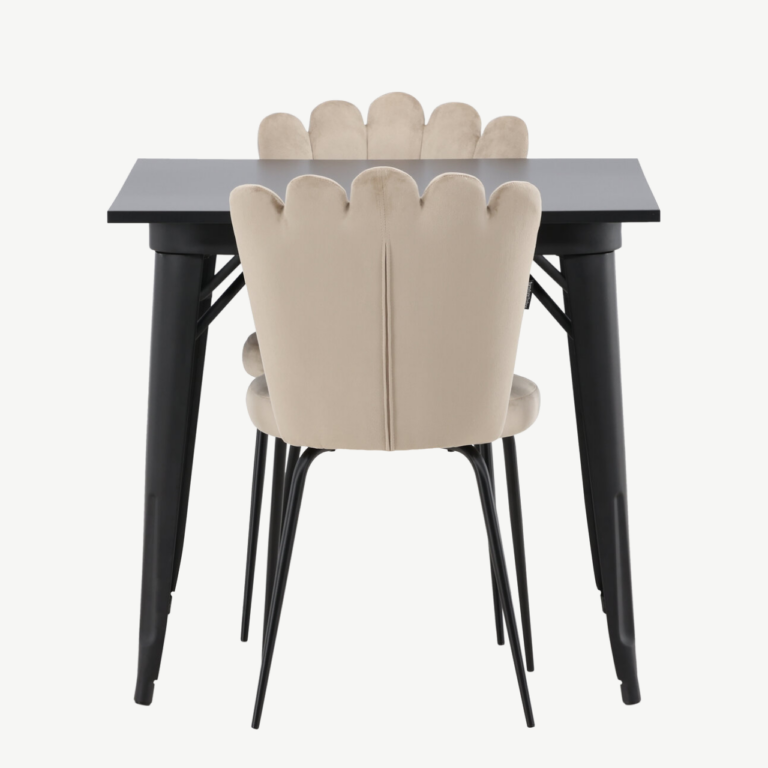 Must MDF söögilaud Tempe ja beež velvetist tool Limhamn, 2 tk - GR23002