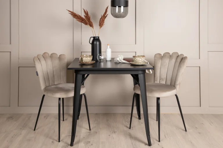 Must MDF söögilaud Tempe ja beež velvetist tool Limhamn, 2 tk - GR23002