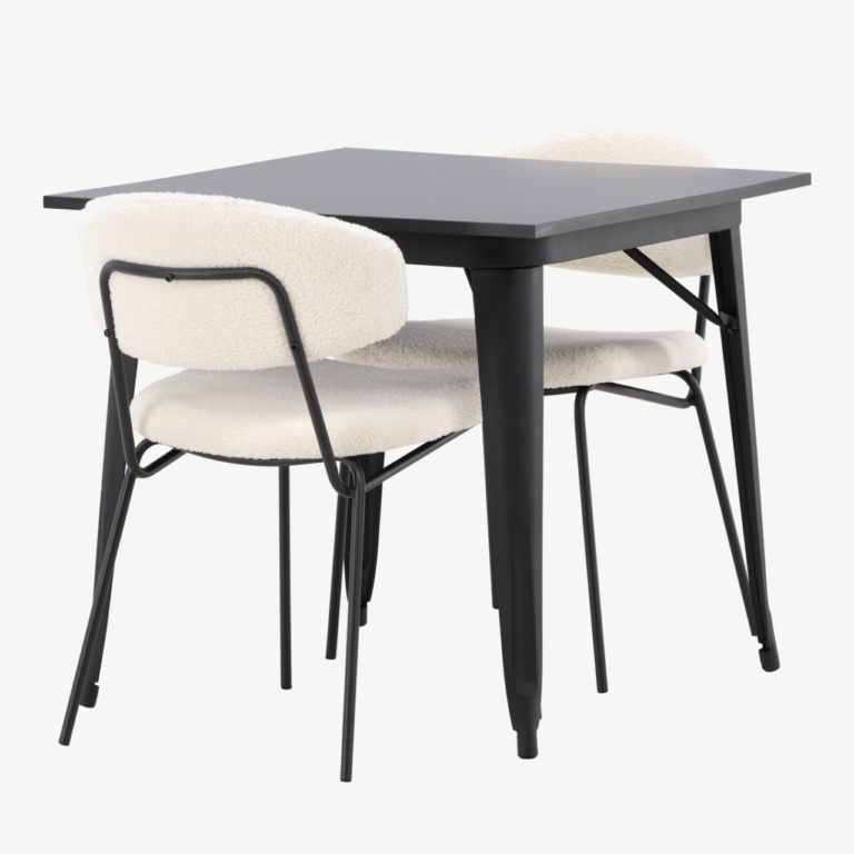Must MDF söögilaud Tempe ja valge buklee söögitool Chico - GR22996